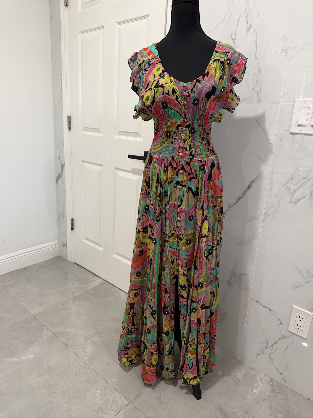 Miss June Paris Smocked Waist Multi-Color Floral Maxi Dress